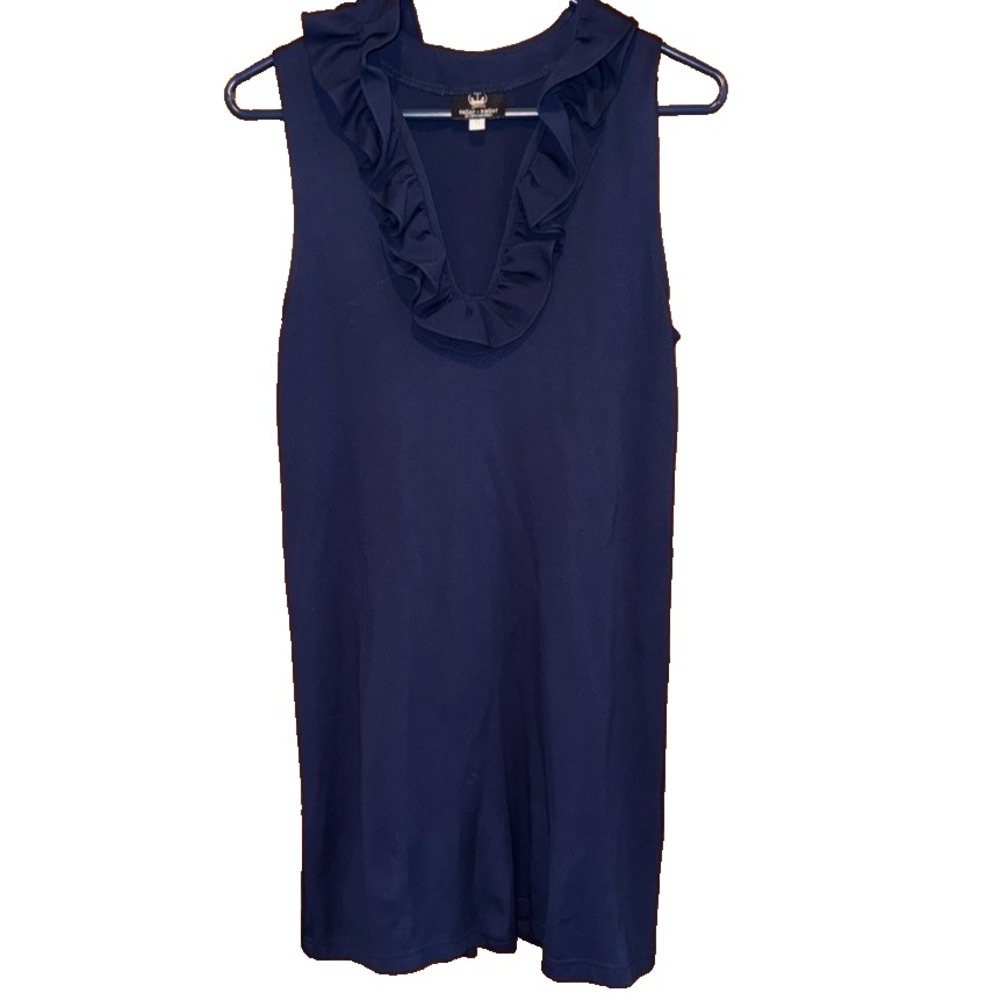 Sailor-Sailor Shift dress Navy Blue Small sleeveless ruffle neckline resort chic